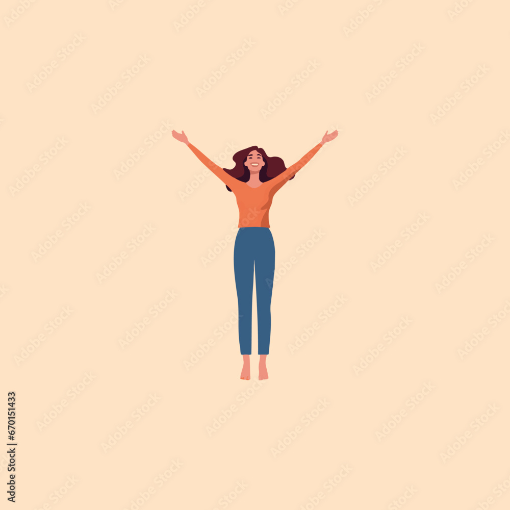 happy woman with arms up