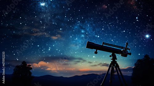 The shape of a telescope framed by a starry night, encapsulating the theme of stargazing and astronomy..