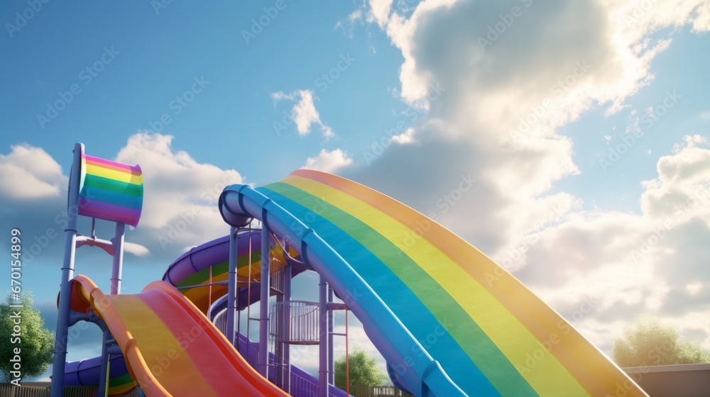 Colorful water slide at a playground