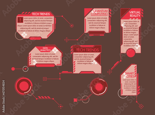 Digital Footnotes And Callout Screens. Isolated Red Interactive Text Annotations Within Digital Content, Vector Set