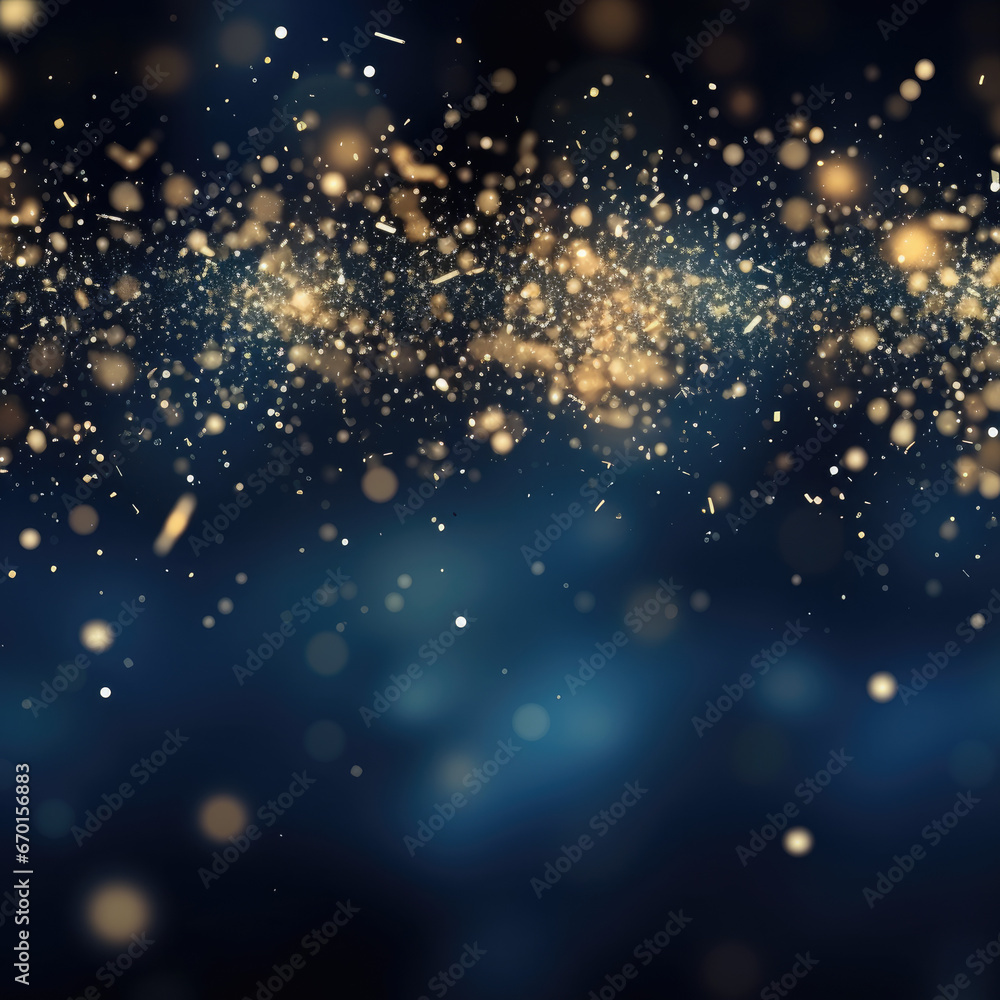 Abstract background with gold stars, particles and sparkling. Christmas Golden light shine particles bokeh on navy blue background. 2024 New year Abstract background with gold stars, particles and sparkling. Christmas Golden light shine particles bokeh on navy blue background. 2024 New year