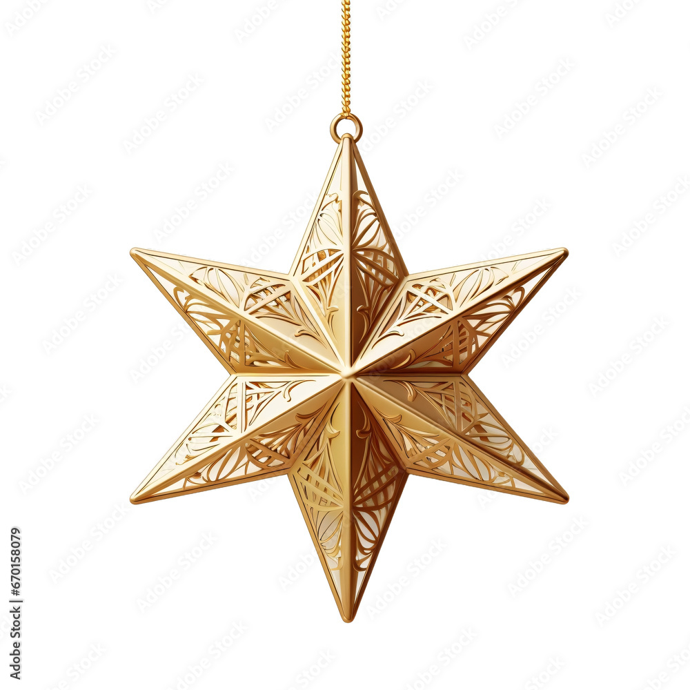 Golden Christmas star isolated on transparent white background Golden Christmas star isolated on transparent white background