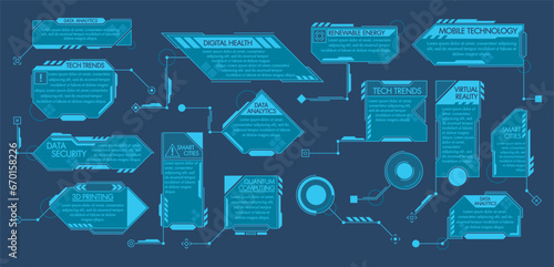 Set Of Sci-fi Digital Hud Elements. Technological Footnotes, Callout User Interface Elements. Infographic Frames