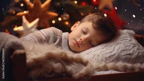 Christmas slumber of a joyous girl with a stunning gift in a portrait