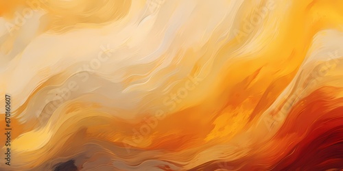 Autumn thanksgiving wave painted brush strokes, art texture background. Abstract fall yellow, brown, golden earth tones painting backdrop. Illustration for web, mobile, thanksgiving dinner.
