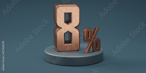 3D render 8% percentage number gold style for discount