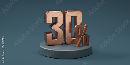 3D render 30% percentage number gold style for discount