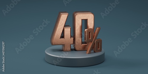 3D render 40% percentage number gold style for discount