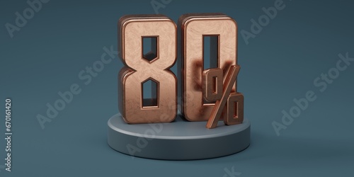 3D render 80% percentage number gold style for discount