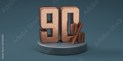 3D render 90% percentage number gold style for discount