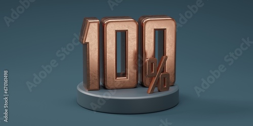 3D render 100% percentage number gold style for discount