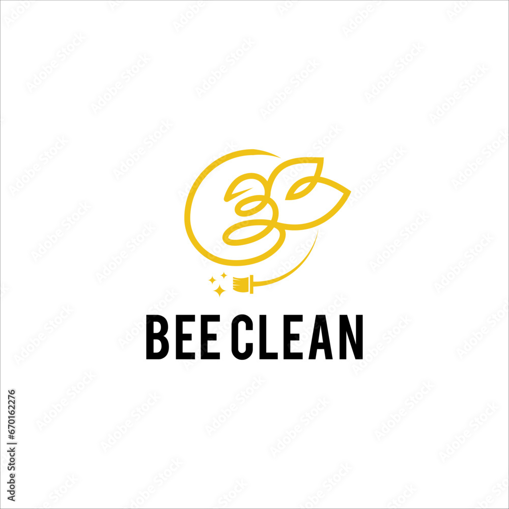 bee icon and cleaning tools icon shaped logo design illustration bee icon and cleaning tools icon shaped logo design illustration