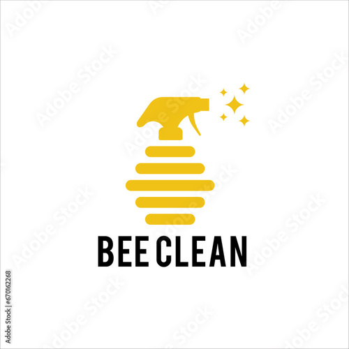 bee icon and cleaning tools icon shaped logo design illustration