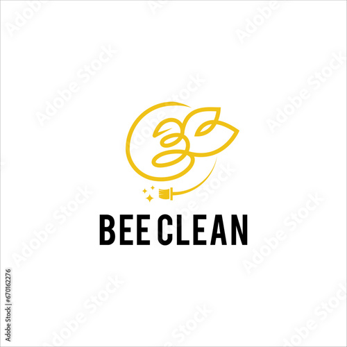 bee icon and cleaning tools icon shaped logo design illustration