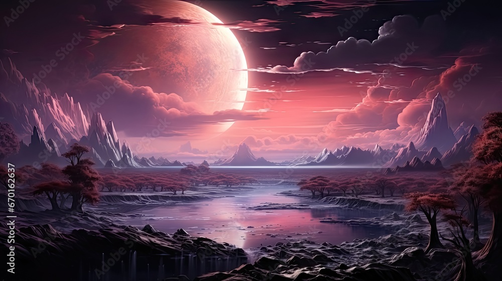 Lunar Landscape with Planet in the Background