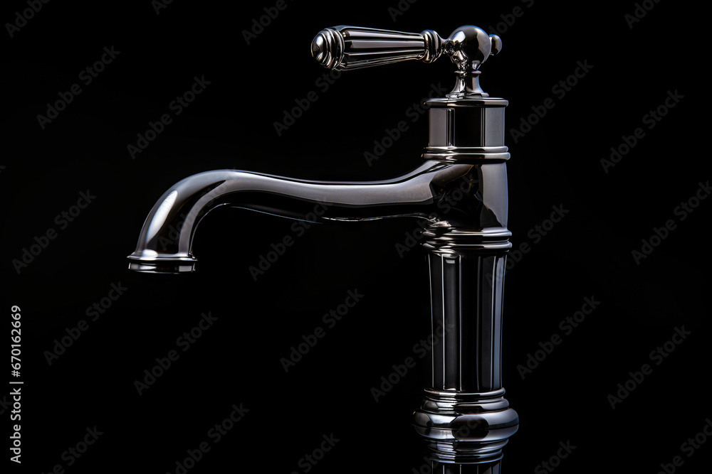 Chrome faucet with black background and black background. Chrome faucet with black background and black background.