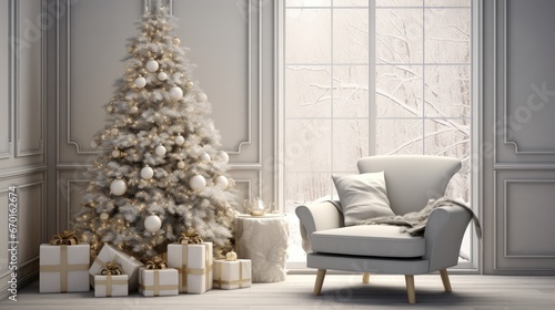 Embrace the warmth of the season in this simple Christmas living room. A cozy armchair and a small tree create an intimate holiday setting.