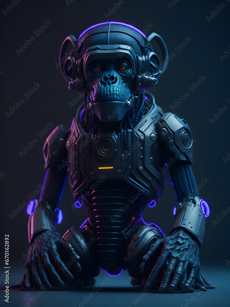 Fototapeta premium gorilla monkey robot in dark tones with futuristic neon