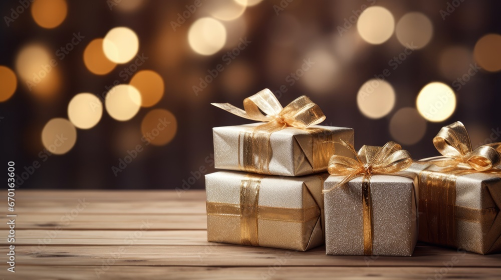 Celebrate the joy of giving with a beautiful stack of Christmas gifts on a rustic wooden table background. The perfect image for the holiday season. Celebrate the joy of giving with a beautiful stack of Christmas gifts on a rustic wooden table background. The perfect image for the holiday season.