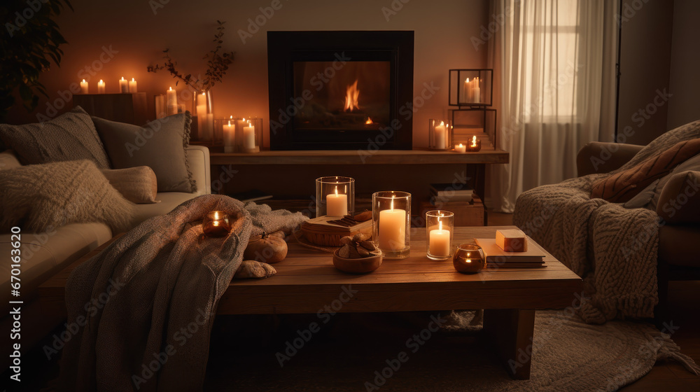 Warm-toned comfy living room Created with Generative AI Technology Warm-toned comfy living room Created with Generative AI Technology