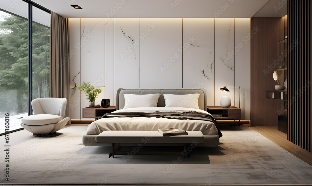 Modern luxury understated bedroom design, interior design, floor to ...