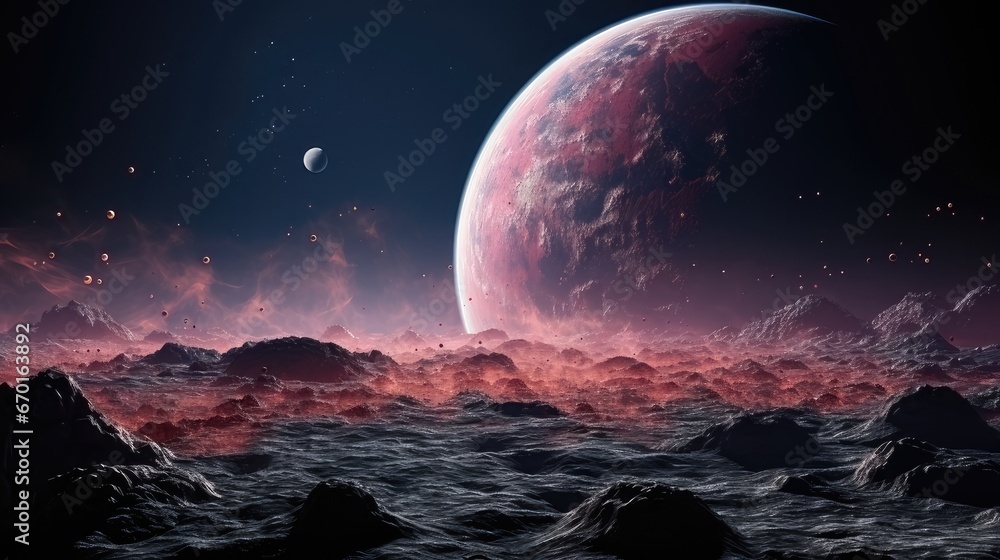 Lunar Terrain with Distant Planet on the Horizon Lunar Terrain with Distant Planet on the Horizon