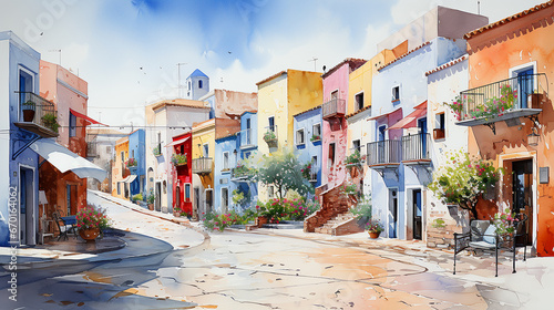 Watercolor painting of Italian town
