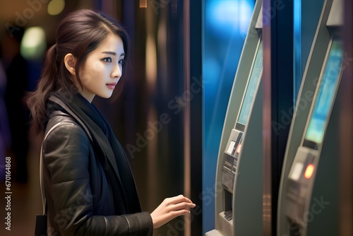 asian woman at ATM