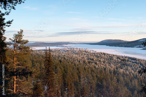 Winter landscape of the town of Jukkasjarvi, Sweden. Situated in the north of Sweden in Kiruna municipality. photo