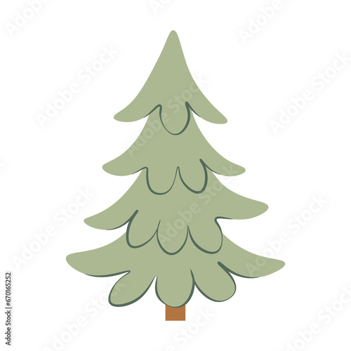 Flat green Christmas tree without toys isolated on white background