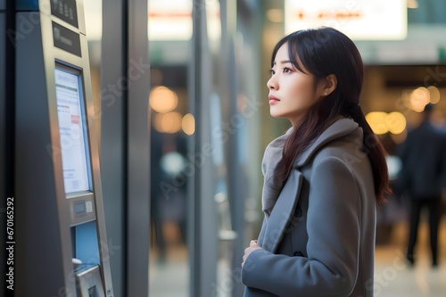 asian woman at ATM