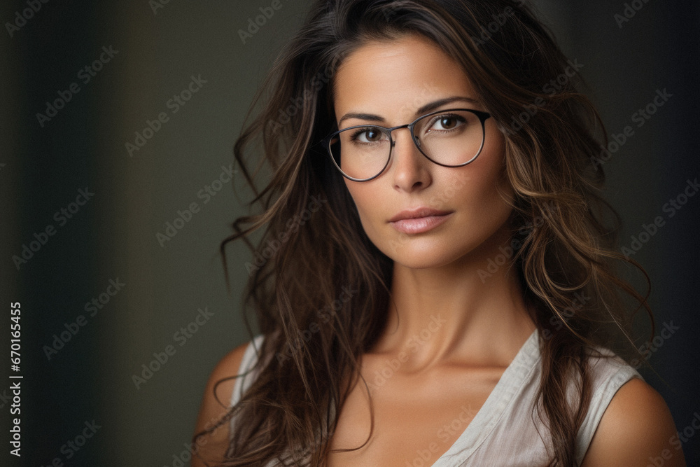 Portrait of a beautiful young brunette woman with long curly hair. Portrait of a beautiful young brunette woman with long curly hair.