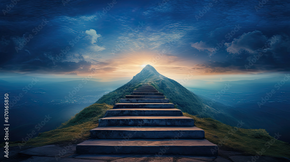 stairway to the top of the hill, move forward, new year concept