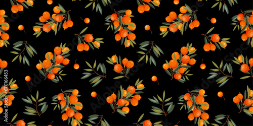 Vector Seamless background, sea buckthorn berries and berries natural design