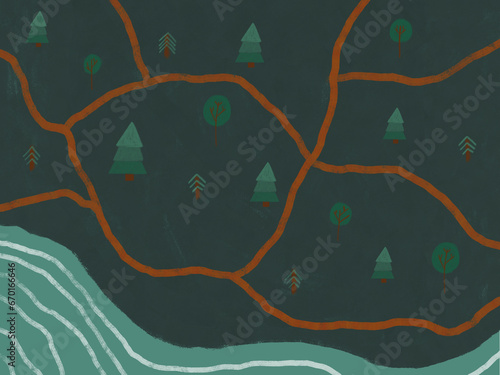 Illustration of Forest and Lake Map photo