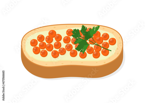 Sandwich with butter and red caviar vector illustration