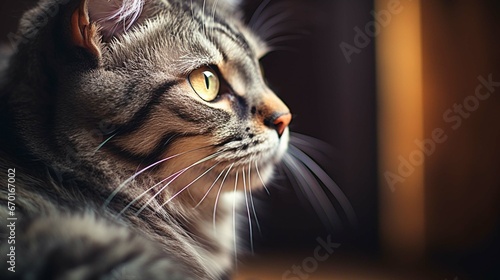 Portrait of a beautiful gray striped cat close up 