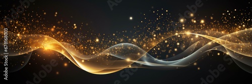 Holiday Magic: Golden Glowing Christmas Background with Sparkling Stars and Swirling Abstract Swirls photo
