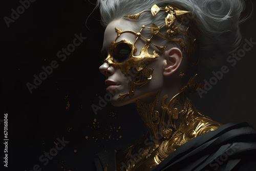 Woman with a skull on her face. Princess knight. Generative AI