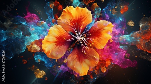 A Nebula Nasturtium-inspired abstract art piece that combines cosmic elements with the beauty of the flower.