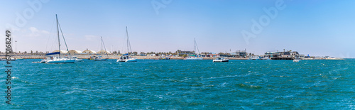 A panorama view towards the waterfront of Walvis Bay, Namibia in the dry season © Nicola