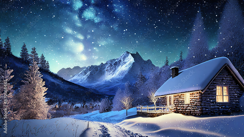 Fototapeta premium winter landscape with house