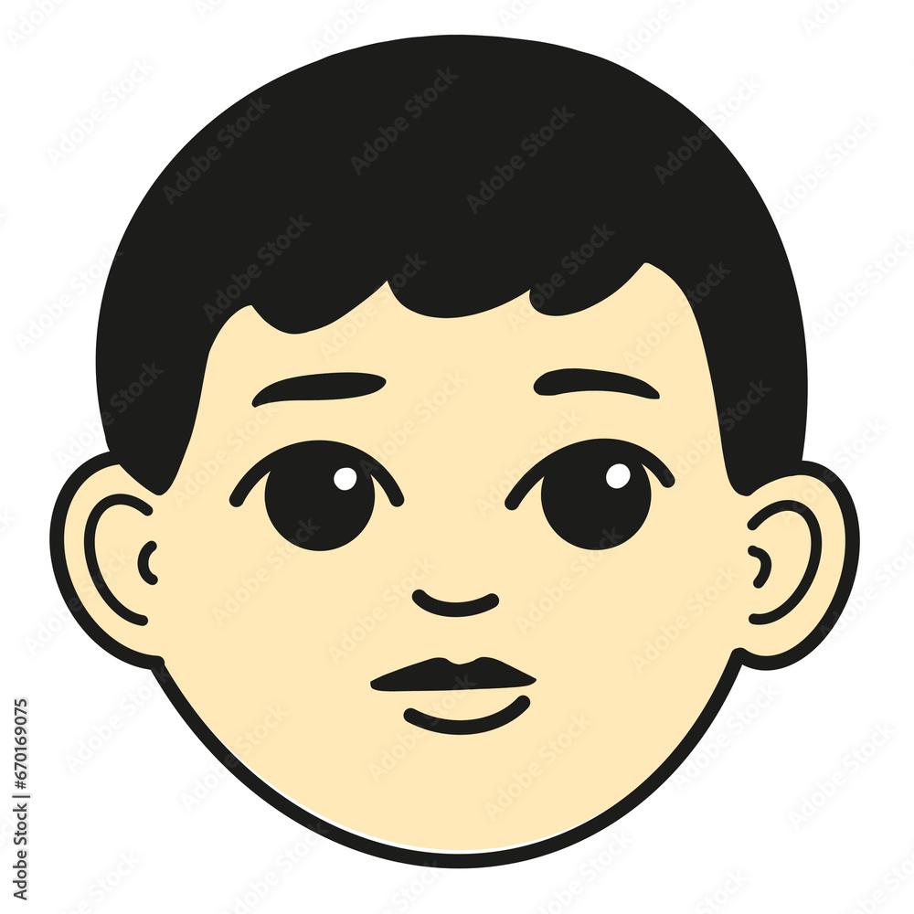 Doodle Flat Clipart. Simple portrait, avatar of a young man