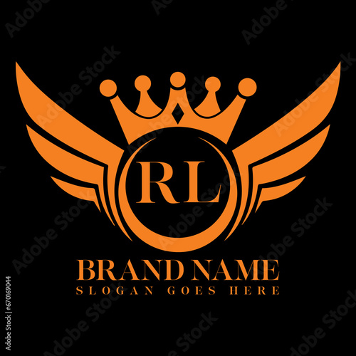  RL Letter Initial with Royal Luxury Logo and Wings Symbol. Wings design element, initial Letter logo Icon, Initial Logo Template design
