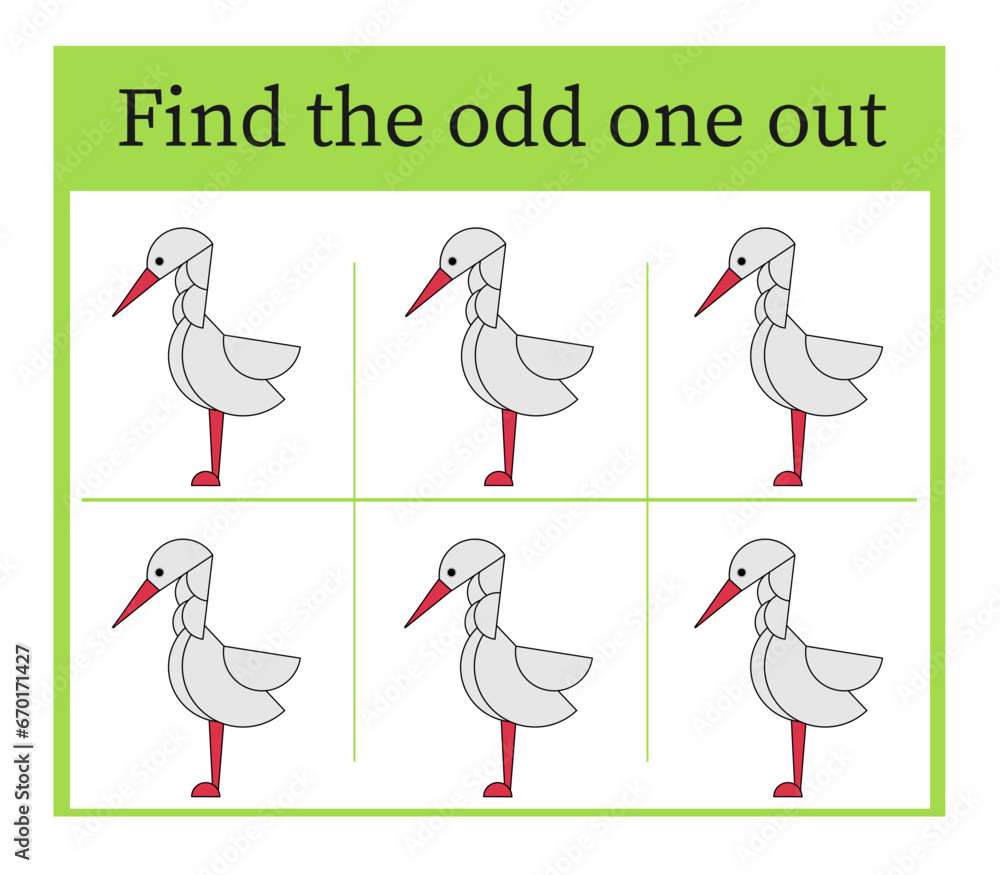 Obraz premium Task for development of attention and logic. Cartoon heron.