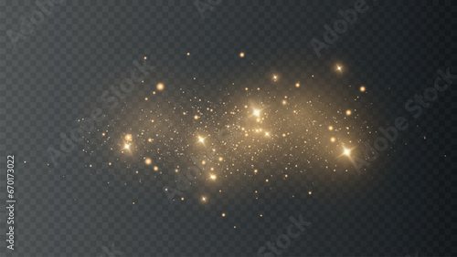 The dust sparks and golden stars shine with special light. Vector sparkles on a transparent background. Christmas light effect. Sparkling magical dust particles. PNG