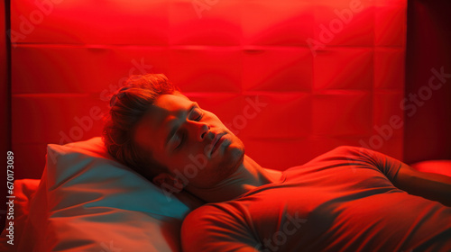 Infrared Light Therapy for Relaxation: Man Enjoying a Peaceful Nap photo