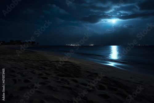 Moonlit Beach. Night by the Sea Coast