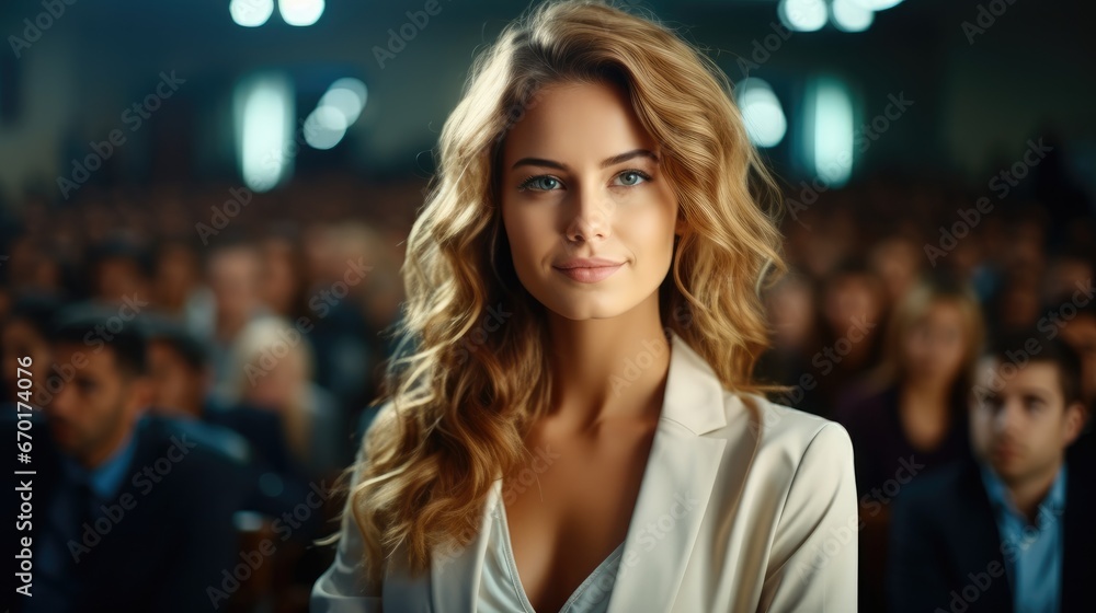 Beautiful woman on a business conference, Businesspeople in meeting.