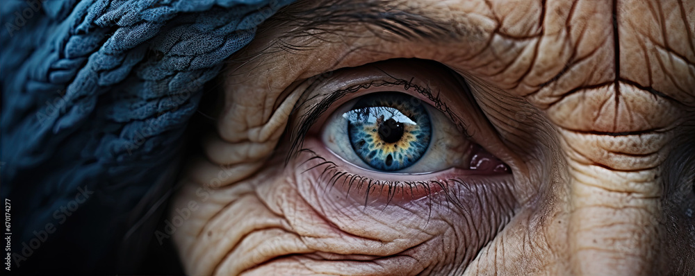 old senior woman wrinkles and eye detail. amazing close up. - obrazy, fototapety, plakaty 